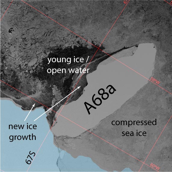 a trillion tonnes of ice on the move: iceberg a68a